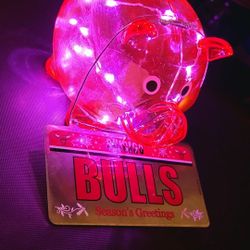 NBA, CHICAGO BULLS HOLIDAY LOT: Holiday LED Lighted Piggy Bank & Bulls ornamate, firm.