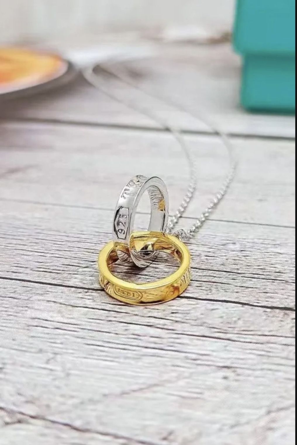 Classic Double Ring T Pendant Necklace