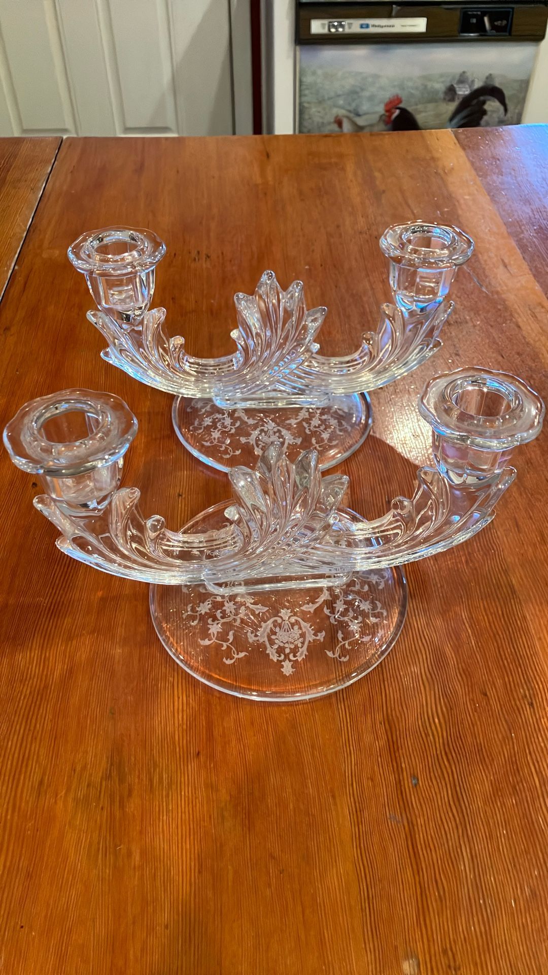 2 Vintage Fostoria  Double Etched Candle Holders 