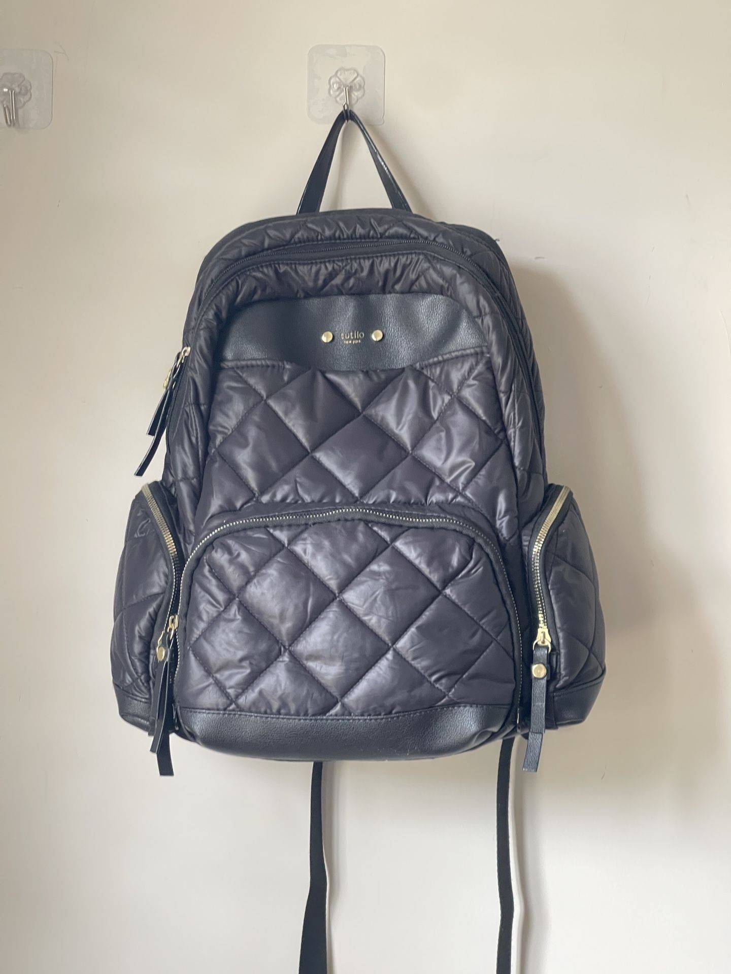 Tutilo New York Backpack in Black Quilted Patent Faux Leather Medium