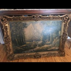 Large Vintage Mountain Scene Picture 