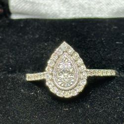 Sterling Pear shaped Diamond Cluster Ring Size 10