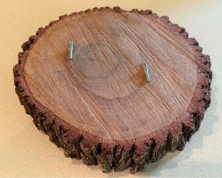 Vintage Piece of Thick Slice of Wood with Clips