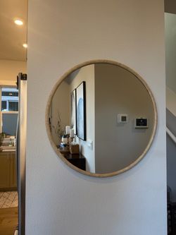 Large Round Wall Mirror with Wood Frame