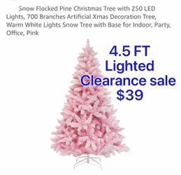 4.5 FT Snow Flocked Pine Christmas Tree with 250 LED Lights, 700 Branches Artificial Xmas Decoration Tree, Warm White Lights Snow Tree with Base for I