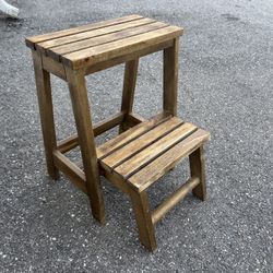 Rustic Solid Wooden Fold Out Two Step Stool! Study. 19.5in tall