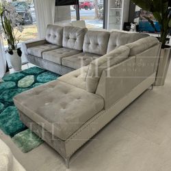 Grey Velvet Sofa Sectional 🔥buy Now Pay Later 