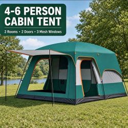 2 Rooms,3 Doors and 3 Windows with Mesh,Straight Wall,Waterproof,Double Layer,Big Tent for Outdoor,Picnic,Camping,Family Gathering