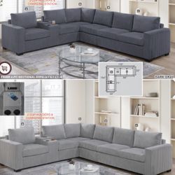 Corduroy Couch New In Box / Charger Station / Cup Holders 