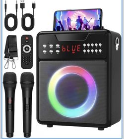Portable Karaoke Machine with 2 Wireless Microphones
