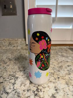 White Tumbler with Floral Woman Graphic