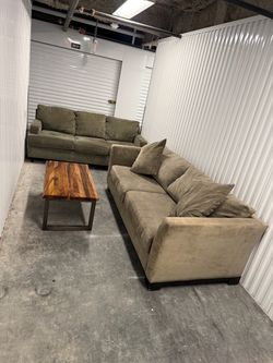 Olive Green Microfiber Sofa and Loveseat Set