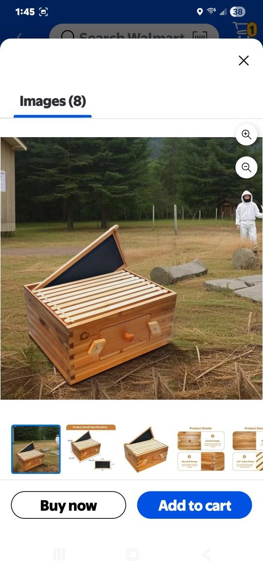 10-Frame Wax Coated Bee Hives Deep Box with Transparent Acrylic Windows,Deep Brood Bee Box Dipped in 100% Beeswax Includes Beehive Frames and Waxed Fo