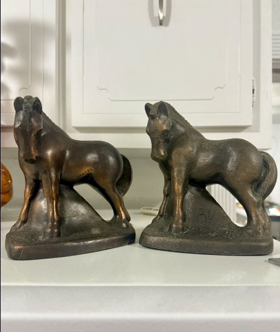 Antique Brass Horse Bookends 