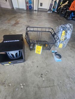 Bike rack, basket, helmet, and cup holder