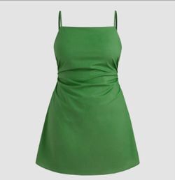 Green Ruched Mini Slip Dress