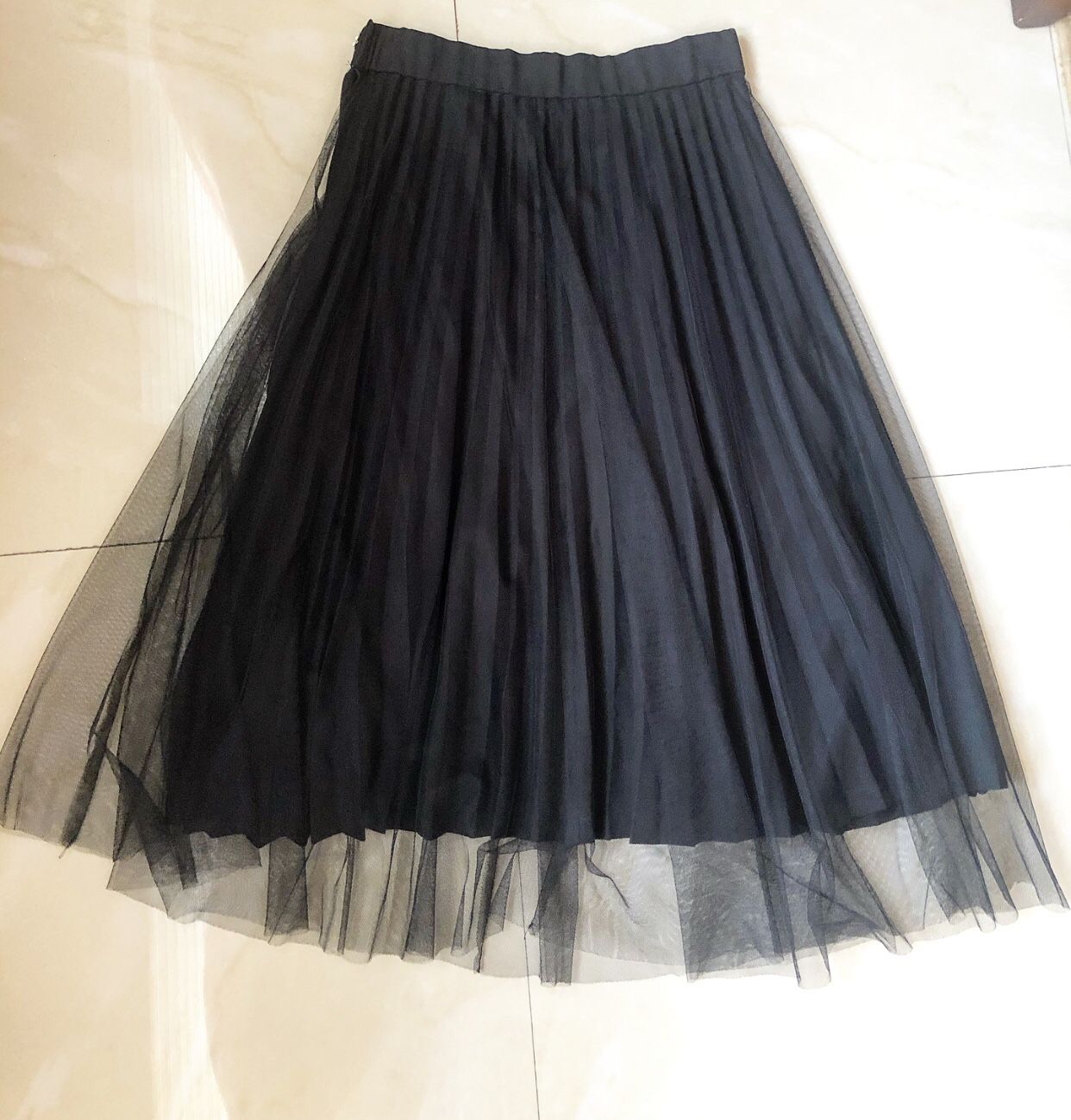 Black tulle midi skirt