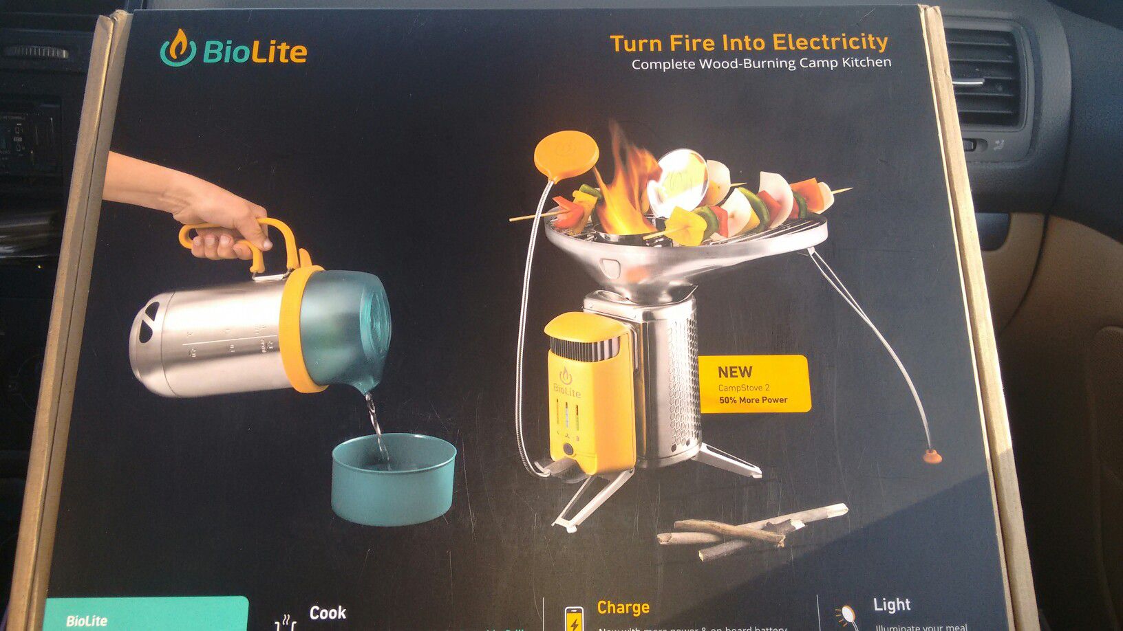 Bio lite portable campstove, creates and stores energy\ while cooking