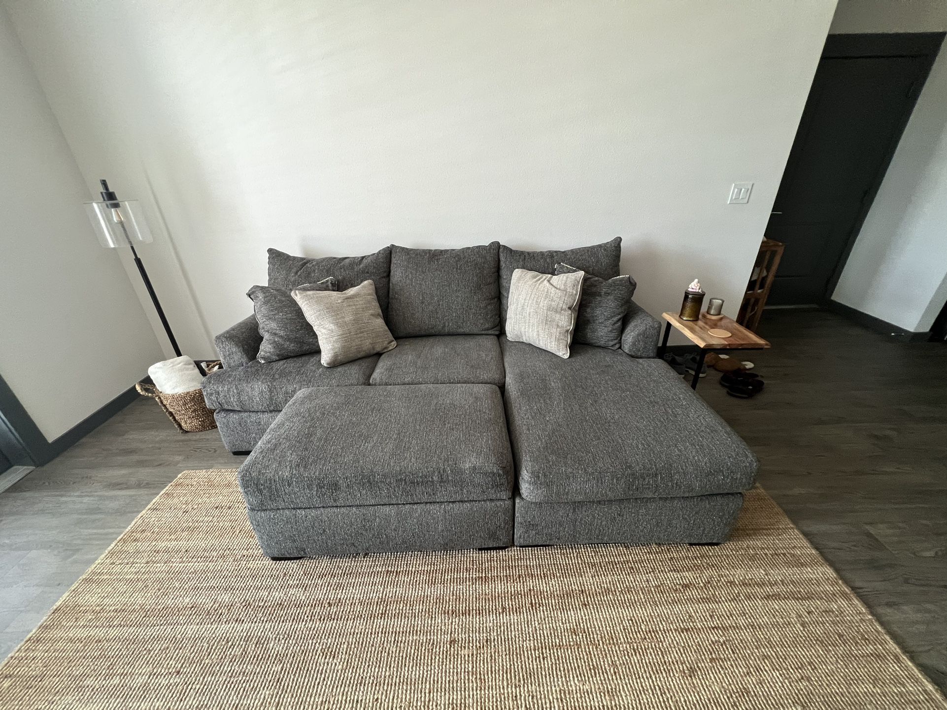 Dark Grey Reversible Sectional Couch w/ Ottoman