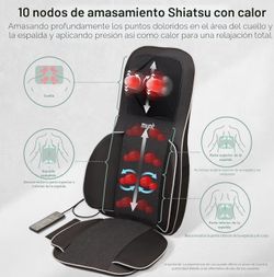 Masajeador Shiatsu de Cuello y Espalda para Silla con 10 Nodos de Amasamiento Profundo, Masaje de Espalda 2D y 3D con Calor