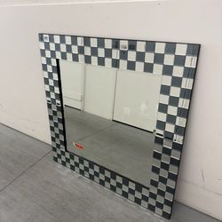 Howard Elliott Collection 42” Square Beveled Tile Mirror – Black & Clear