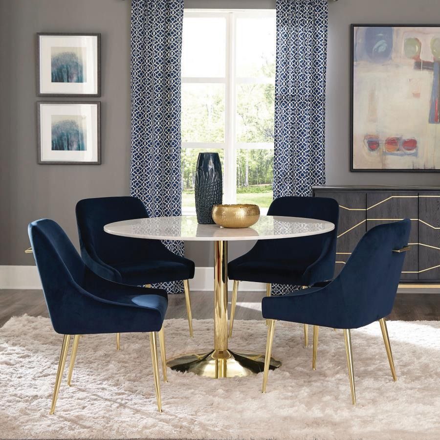 New Dining Table Set Blue Marble And Velvet
