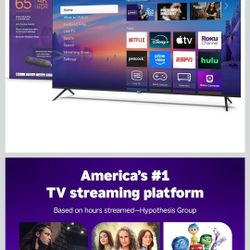 Roku Smart TV 2025 – 65-Inch Select Series, 4K HDR TV – RokuTV with Enhanced Voice Remote – Flat Screen LED Television with Wi-Fi for Streaming Live L