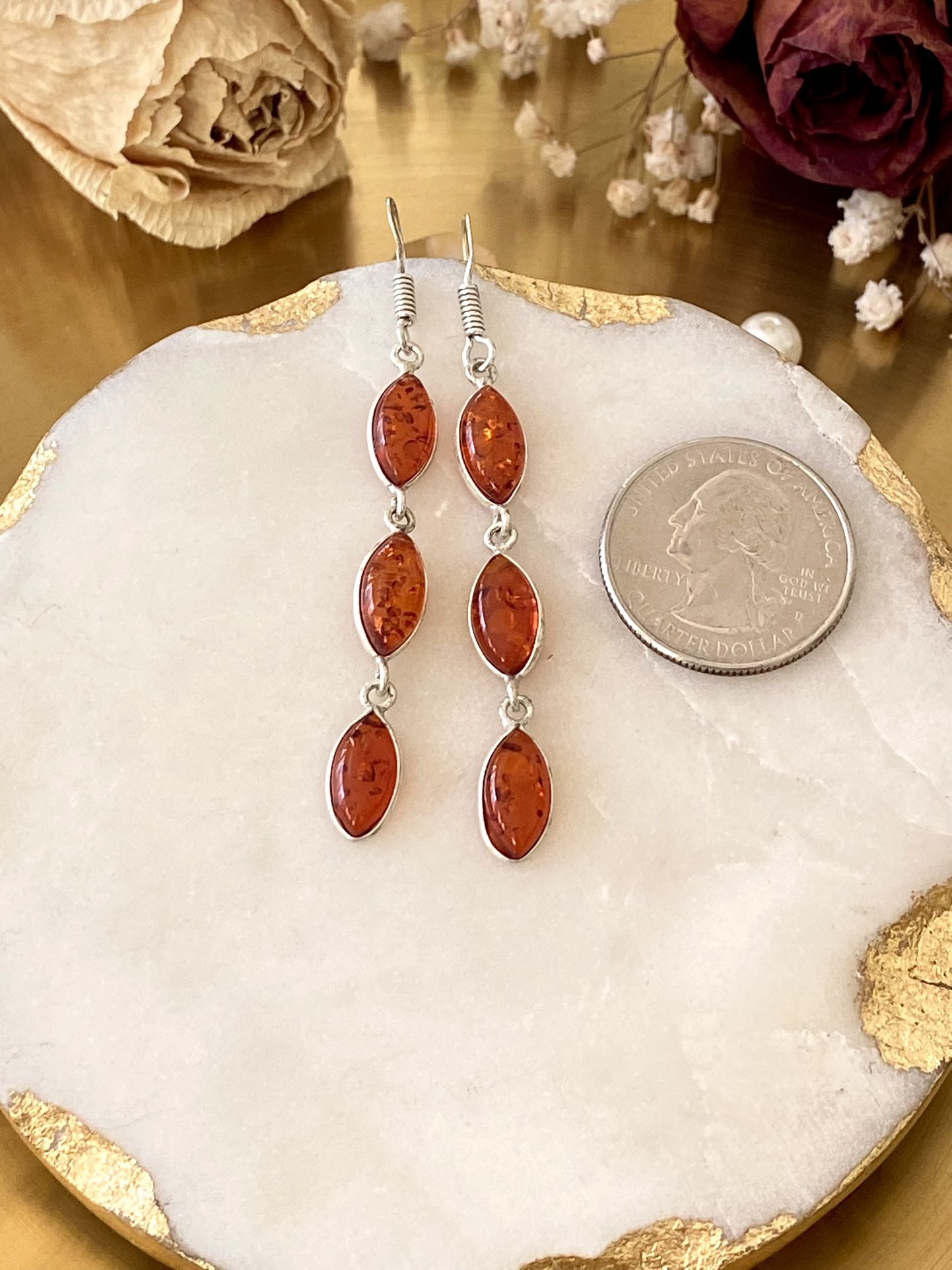 Baltic Amber 925 Sterling Silver Overlay Handcrafted Earrings