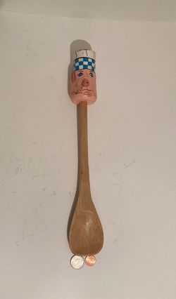 Vintage Wooden Spoon with Pig Handle, Oink, Swine, Cooking Spoon, 14" Long, Hand Made, Kitchen Decor, Shelf Display