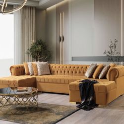 Mustard Velvet Double Chaise Sectional