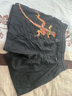Black Nylon Shorts with Lizard