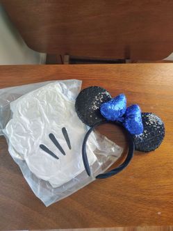 Minnie mouse ears sequins blue bow gloves included
