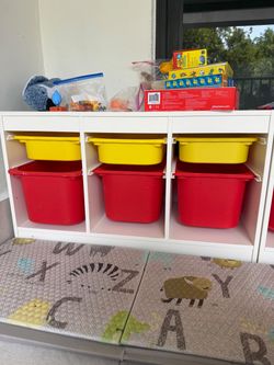 TROFAST Storage combination with boxes, white light yellow/red, 39x17 3/8x22 "