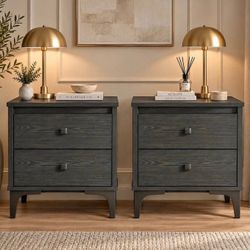 Set of 2 Charcoal Gray 2 Drawer Nightstands