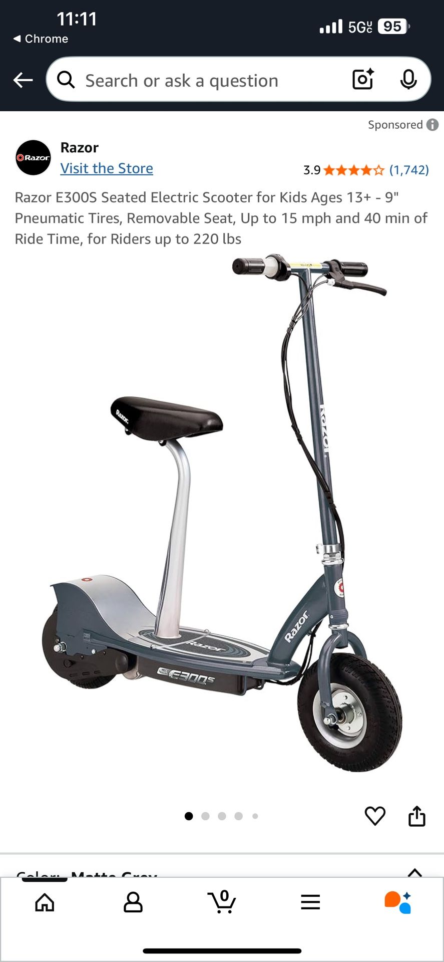 Razor E300S Scooter Seated