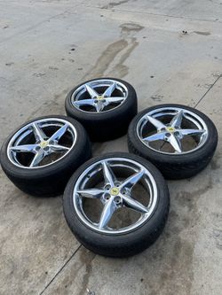 OEM Ferrari 360 Modena / Spider 18” Chrome Wheels & Tires – 5x108 (Staggered 18x7.5 / 18x10)