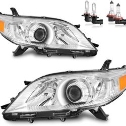 Headlights Assembly for 2011-2020 Toyota Sienna Headlamp Replacement Chrome Housing Amber Reflector Driver & Passenger Side