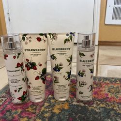Bath And Body Works, Strawberry, And Blueberry Lotion And Perfume Sets
