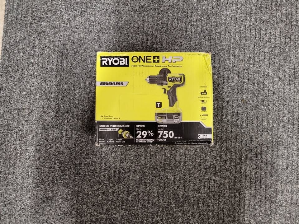 FREE BONUS BATTERY & BITS SET! NEW RYOBI PBLHM101K ONE+ HP BRUSHLESS 1/2 INCH HAMMER DRILL KIT WITH 4AH HP BATTERY, CHARGER & BAG
$149