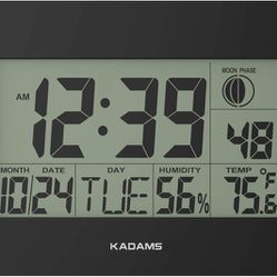 KADAMS Large Digital Wall Clock - Dual Alarm - Black