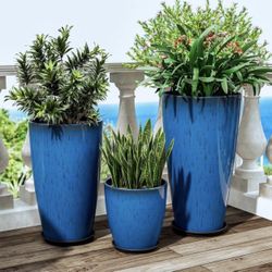 Modern Blue Planter Set (3 Pieces) – Plastic – Indoor/Outdoor