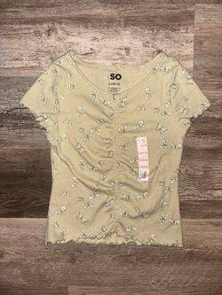 SO Sage Green Short-Sleeve Floral Ribbed Tee