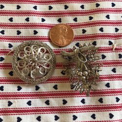 2 Vintage Silver Pins
