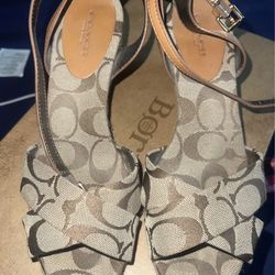 Brown and tan wedge coach sandlea