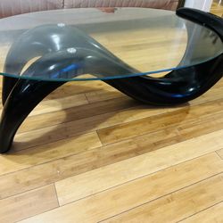 Artistic Black Coffee Table with Clear Glass Top