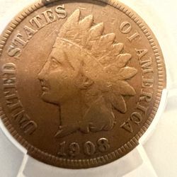 1908 Indian Head Cent (1¢) PCGS Genuine – VF Details