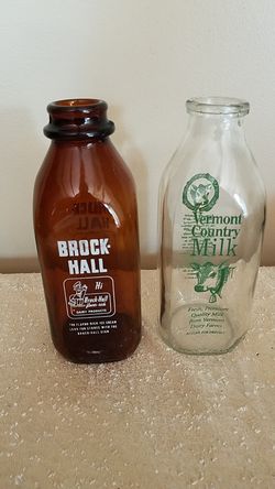 2 Milk Bottles Vintage Brock Hall Vermont