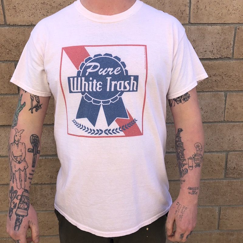 Pink pure white trash pabst blue ribbon shirt