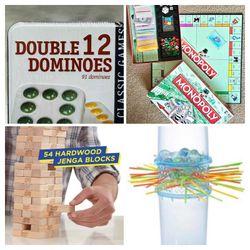 4 board games  for $10  games Monopoly, Kerplunk, Jenga, Dominos