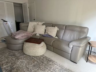 Gray Leather Sectional Sofa with Chaise
